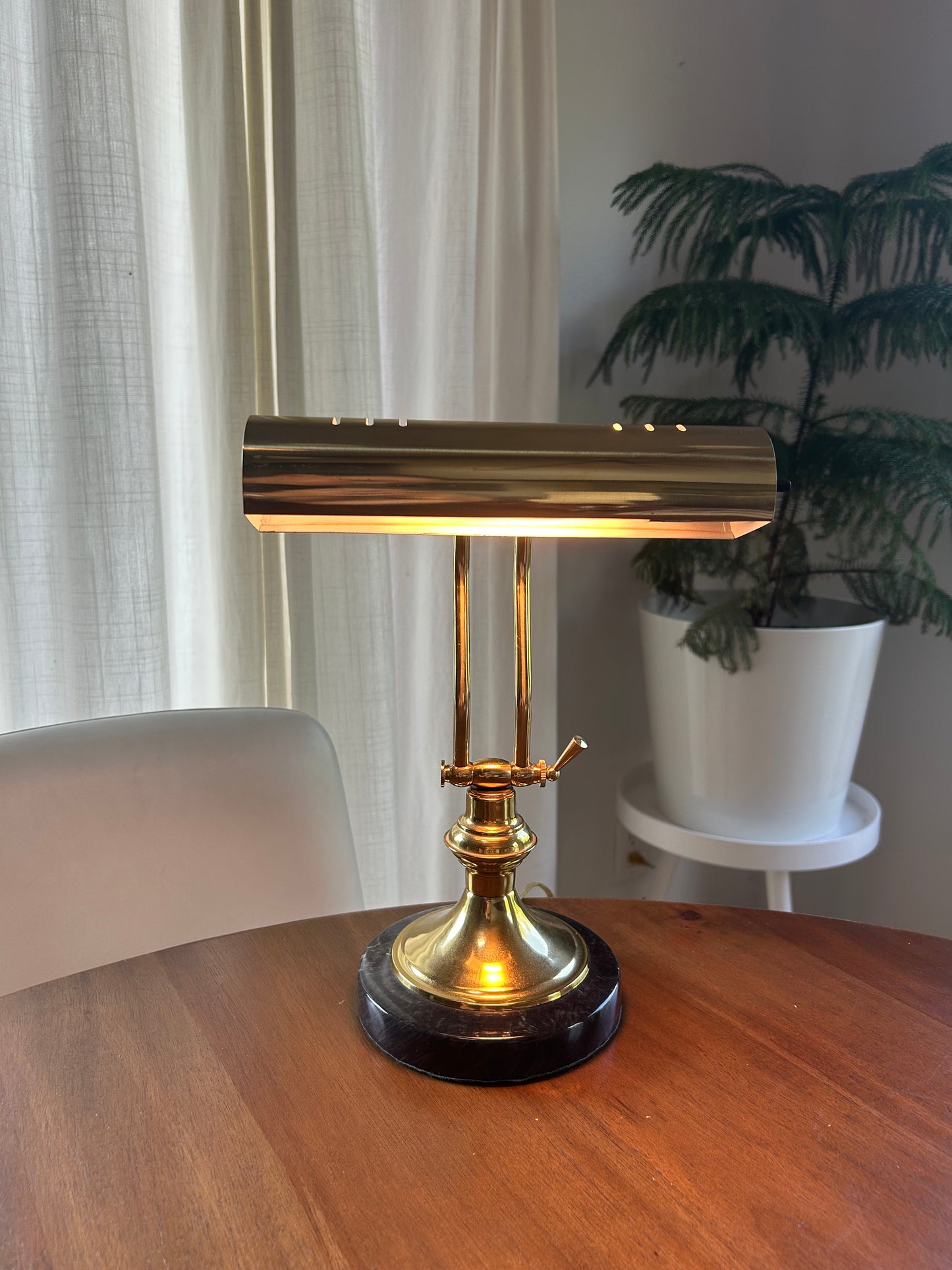 Vintage Brass Bankers/Piano Lamp with Black Marble-Style Base