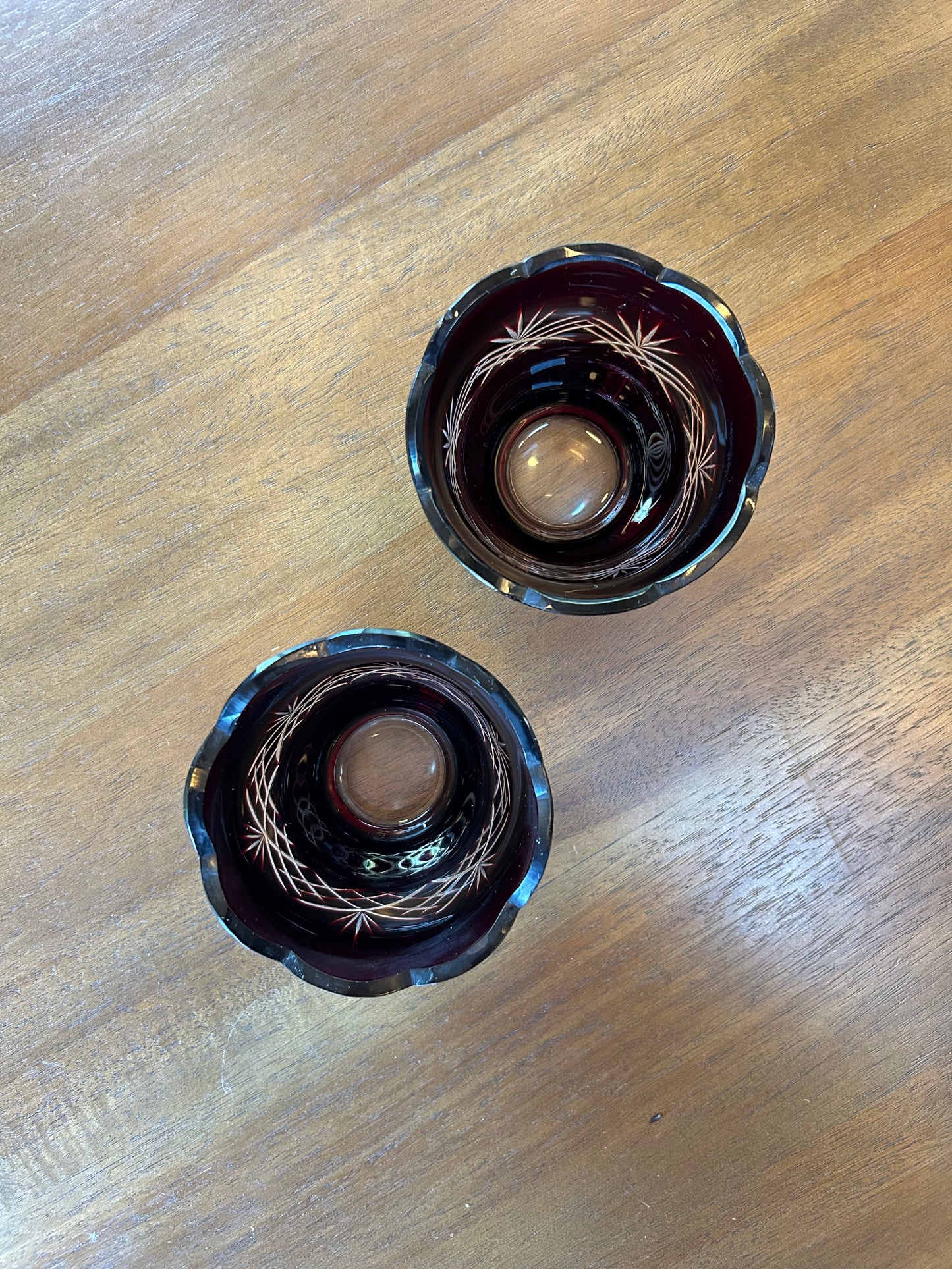 Vintage Plum Glass Tea Light Candle Holders (Set of 2)