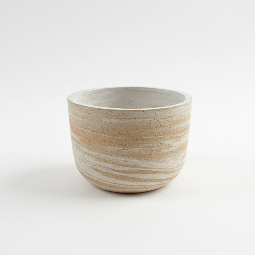 Handmade Ceramic planter candle holder marbled clay and speckly glazed white inside