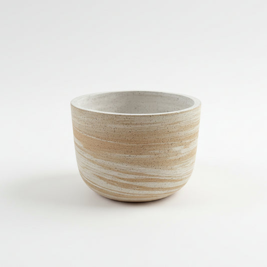 Handmade Ceramic planter candle holder marbled clay and speckly glazed white inside