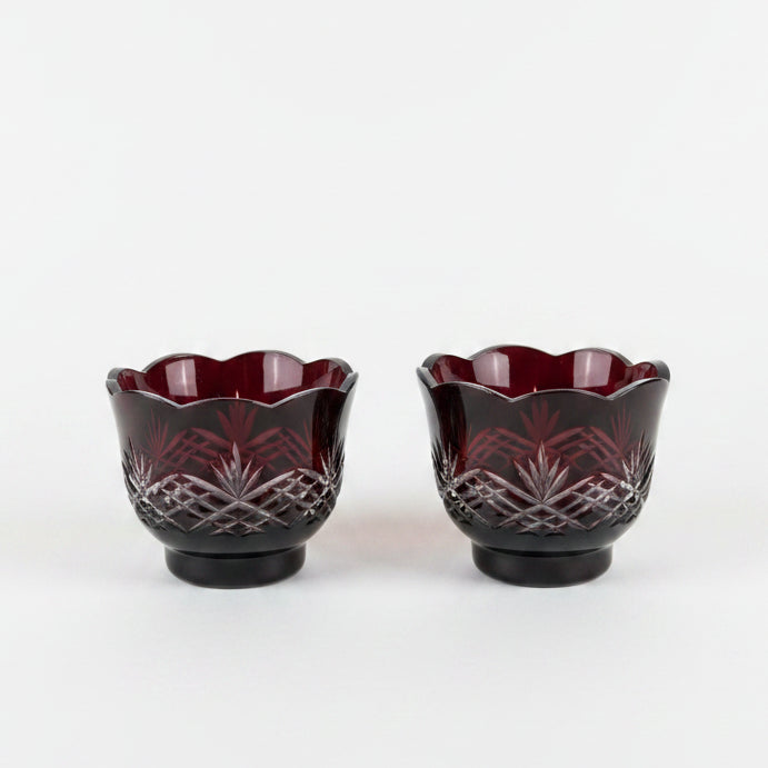 Plum crystal/glass vintage tea light candle holders set of 2