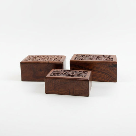 Vintage Hand-Carved Secret Compartment Box (Small)