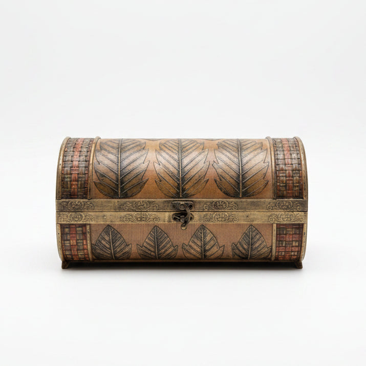 Hand Painted Wood & Wicker Leaf Chest