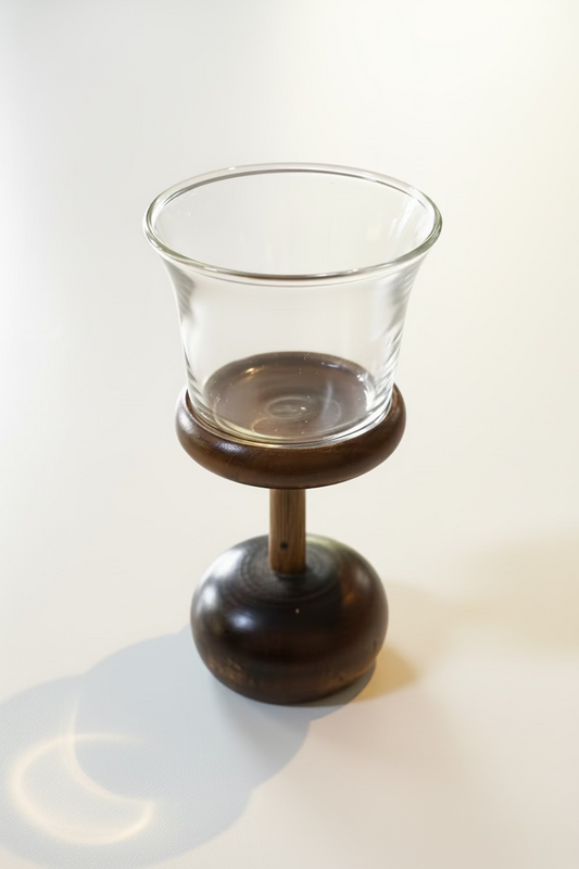 Vintage Midcentury Modern Wood & Glass Tea Light Candle Holder