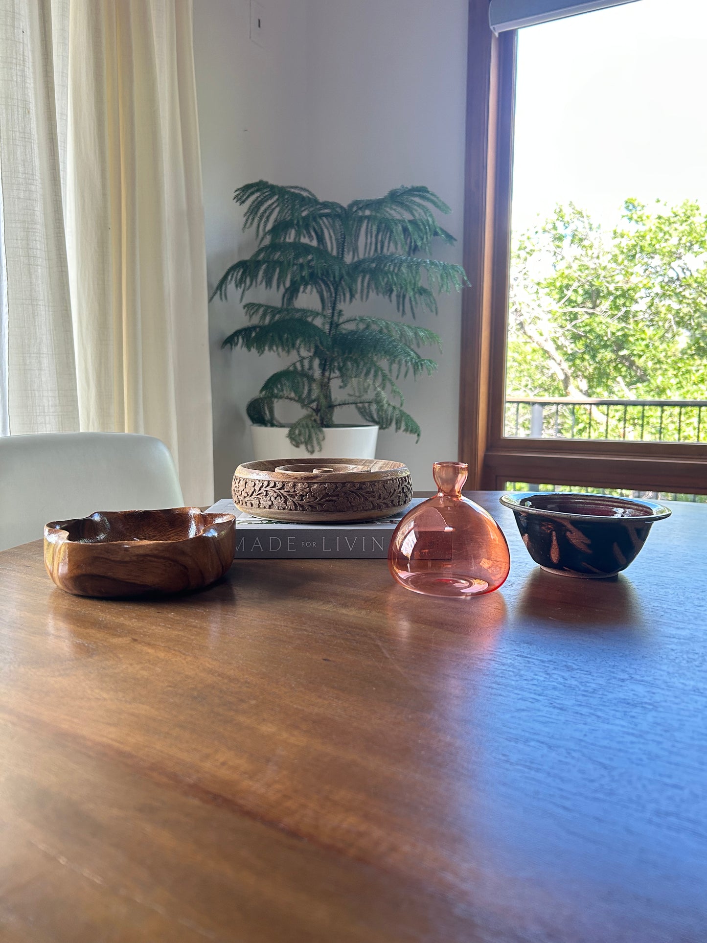 Vintage Hand Carved Wooden Jewelry Bowl