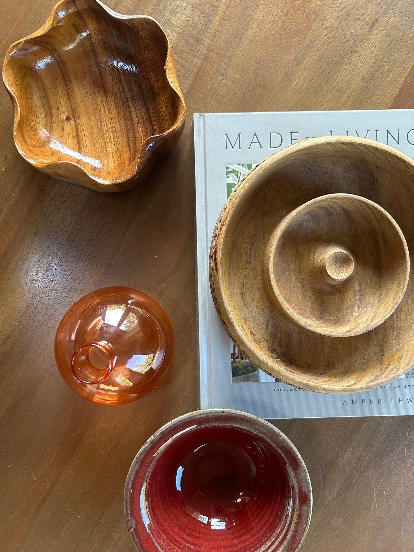 Vintage Hand Carved Wooden Jewelry Bowl