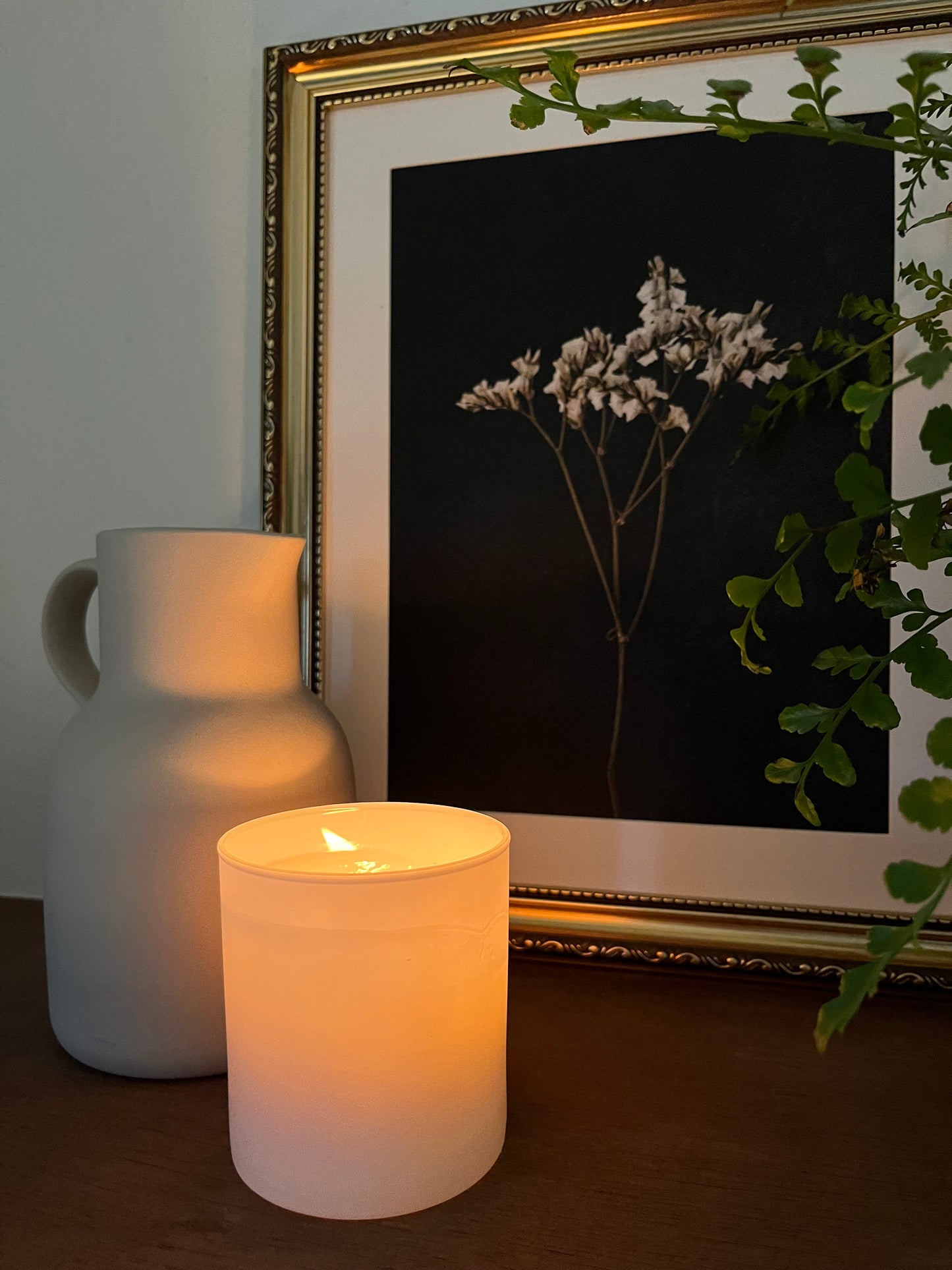 Scented Soy Candle in Reusable Matte White Glass Jar - Cinnamon Vanilla