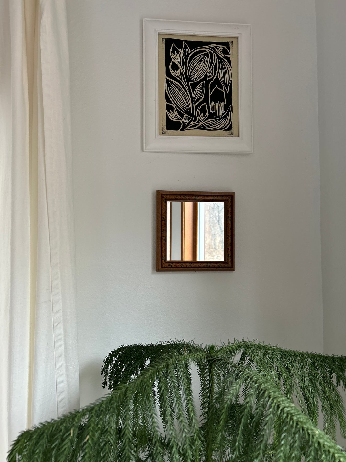 Vintage Hand Painted Wood Frame Mini Wall Mirror