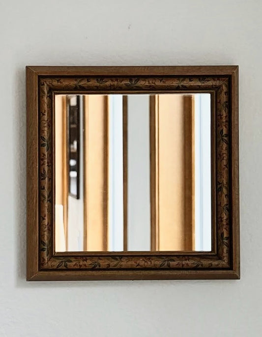 Vintage Hand Painted Wood Frame Mini Wall Mirror