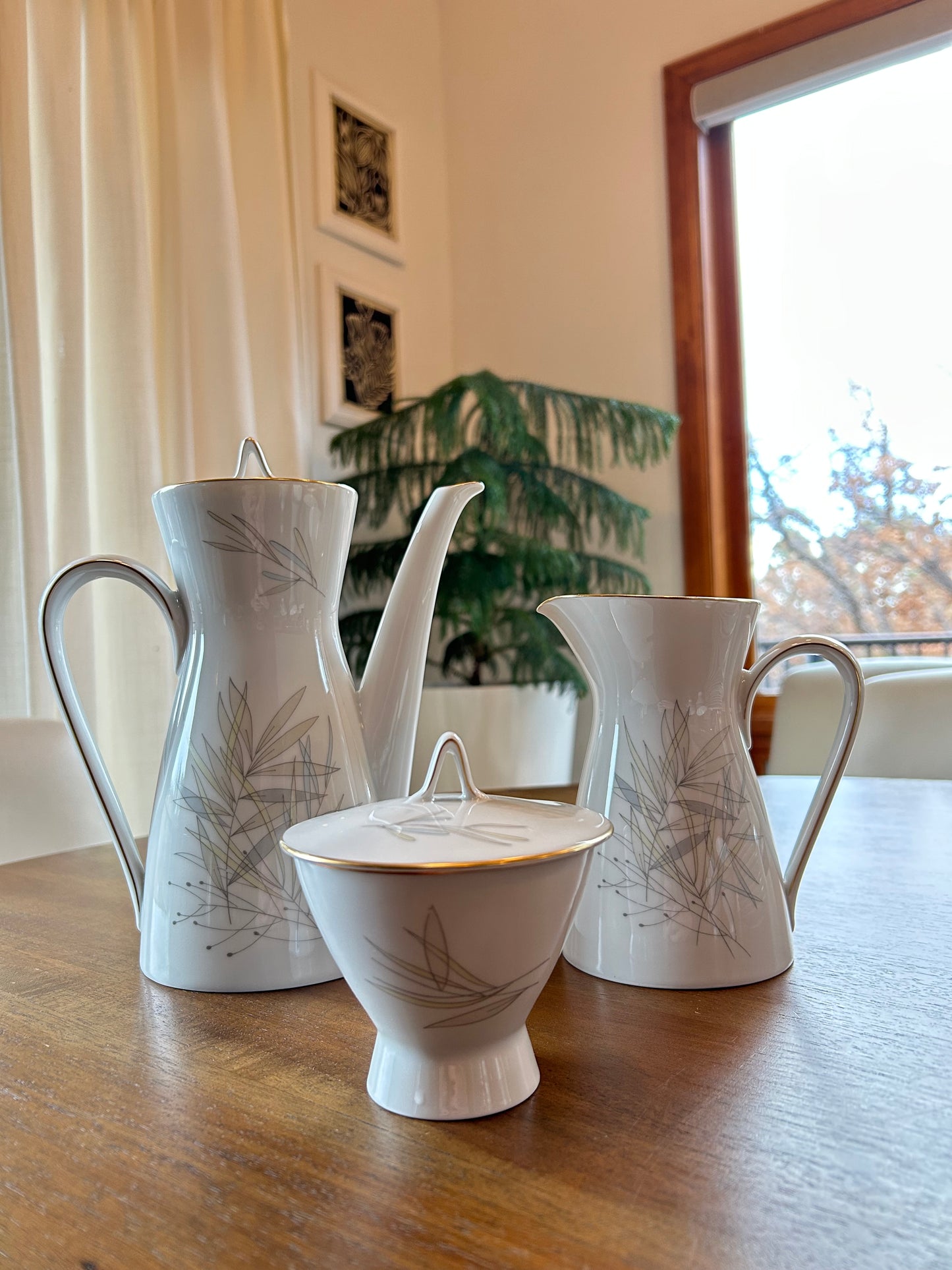 Vintage Rosenthal “Grasses” Porcelain Tea Set by Raymond Loewy (21 Pieces, Germany, 1950's)