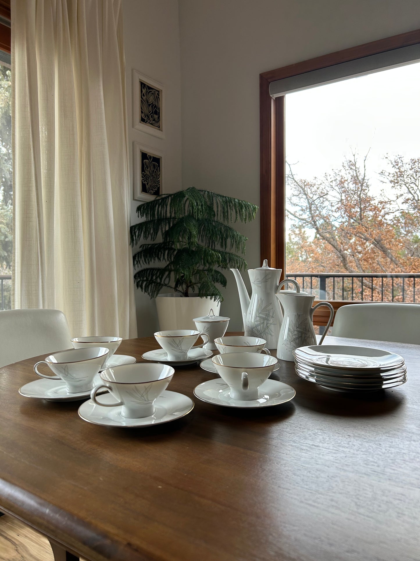 Vintage Rosenthal “Grasses” Porcelain Tea Set by Raymond Loewy (21 Pieces, Germany, 1950's)