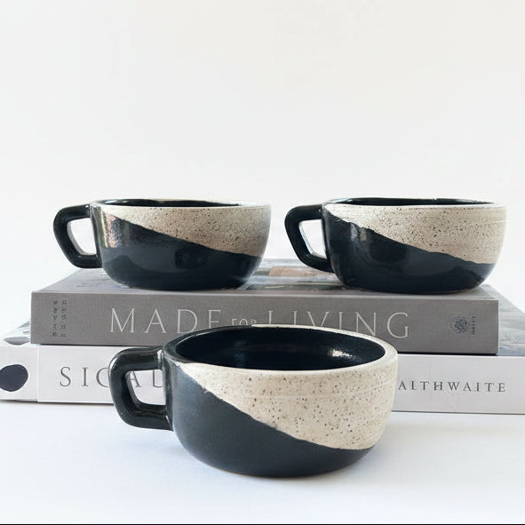 Set of 3 "Misfit" Modern Forest Green Glaze & Speckled Clay Ceramic Cappuccino Mugs (Limited Edition))