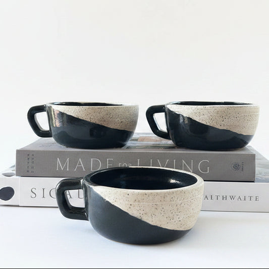 Set of 3 "Misfit" Modern Forest Green Glaze & Speckled Clay Ceramic Cappuccino Mugs (Limited Edition))