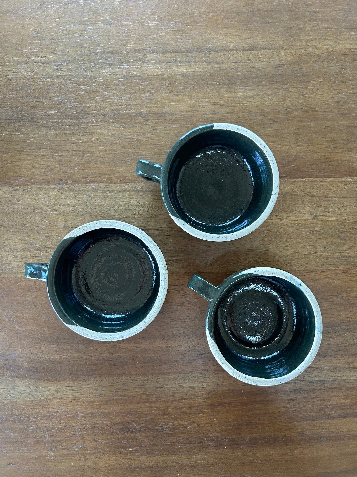 Set of 3 "Misfit" Modern Forest Green Glaze & Speckled Clay Ceramic Cappuccino Mugs (Limited Edition))