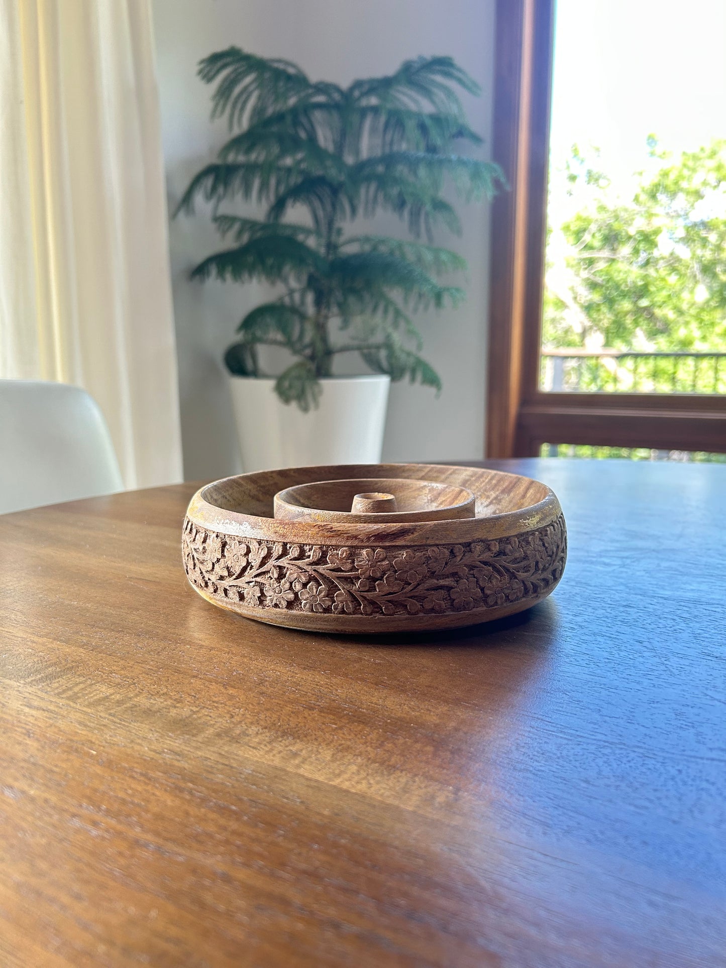 Vintage Hand Carved Wooden Jewelry Bowl