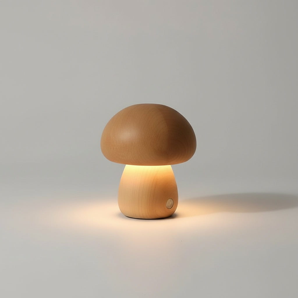 Small Wooden Light Brown Mushroom Nightlight