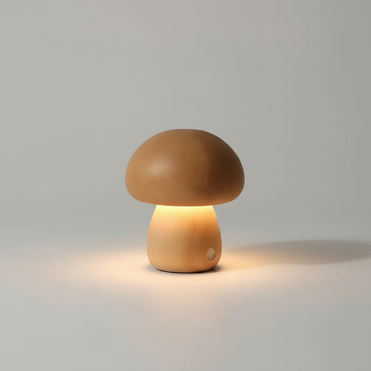 Small Wooden Light Brown Mushroom Nightlight