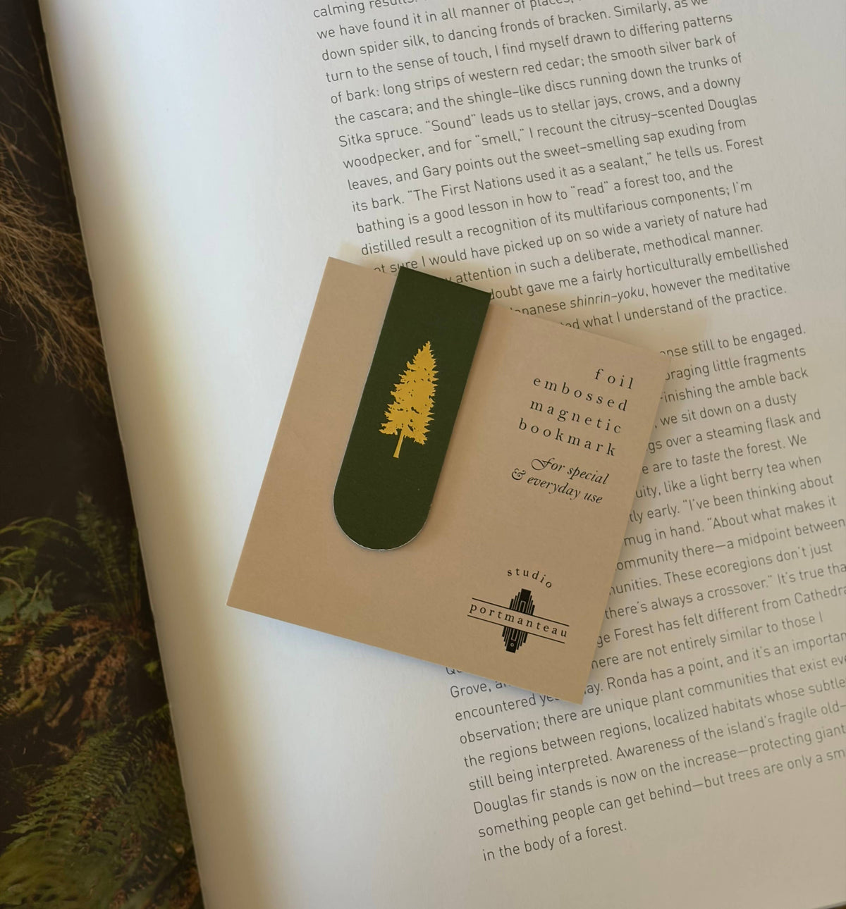 Blue Spruce Tree Gold Foil Magnetic Bookmark