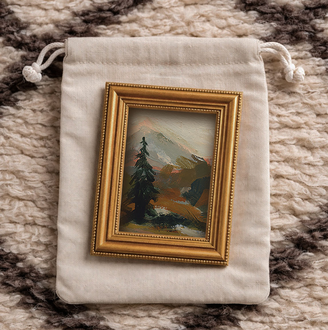 Vertical Mini Framed Mountain Scenery Art |Wall Shelf Decor Gift