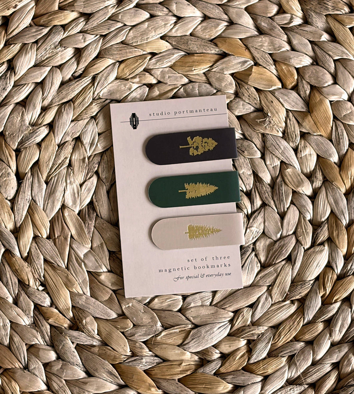 Pine Trees Gold Foil Magnetic Bookmark Trio