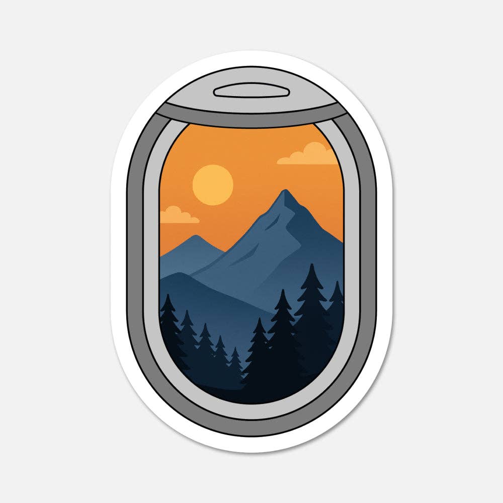 Airplane Window Mountains at Sunset Travel Sticker