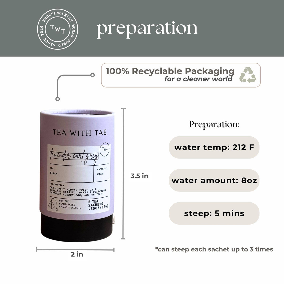 Lavender Earl Grey Black Tea Mini Tea Tube  (5 Tea Bags)