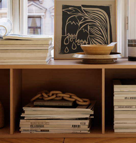 "Let Go" Black & White Floral Wall Art Print Mid Century