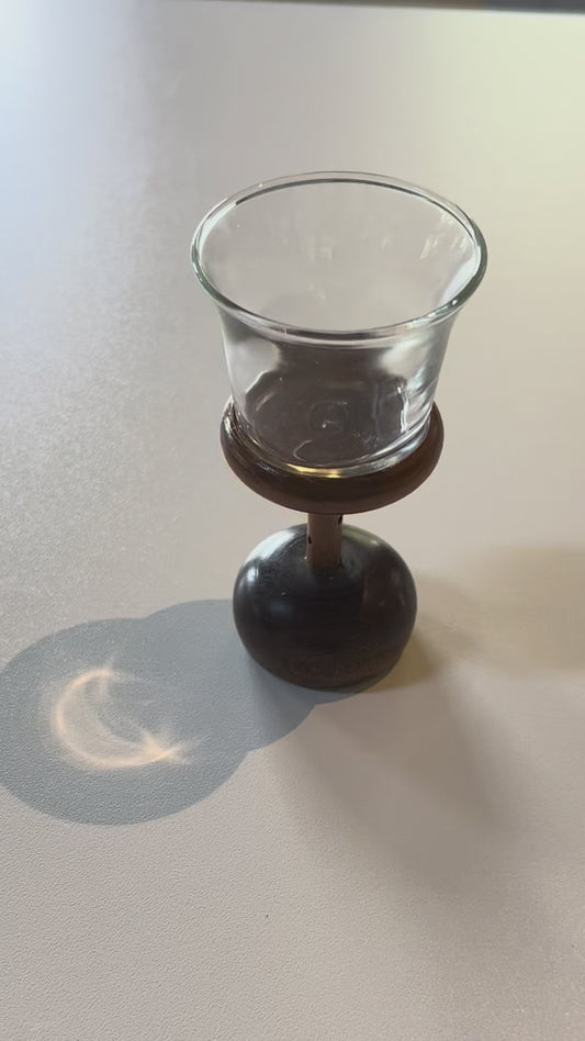 Vintage Midcentury Modern Wood & Glass Tea Light Candle Holder