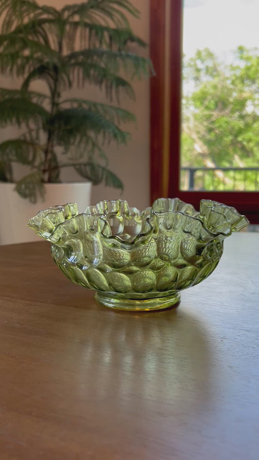 Vintage Handmade Green Glass Bowl